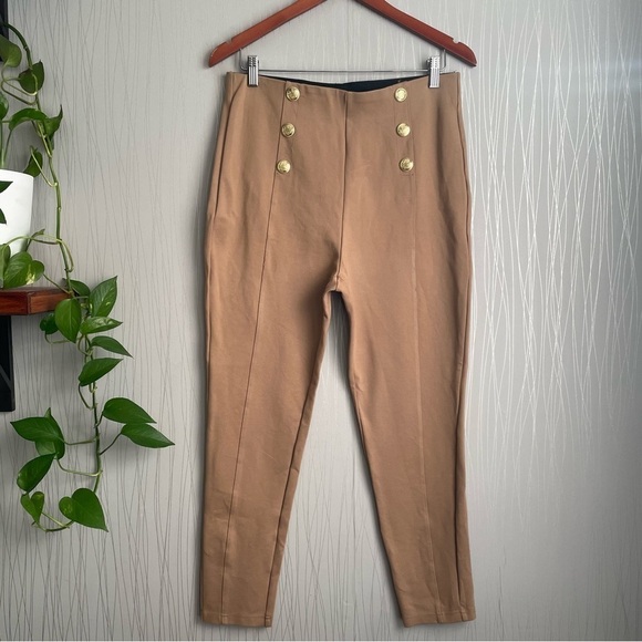 Zara EUC High Rise Stretch Leggings With Gold Buttons Size XL - Picture 5 of 14